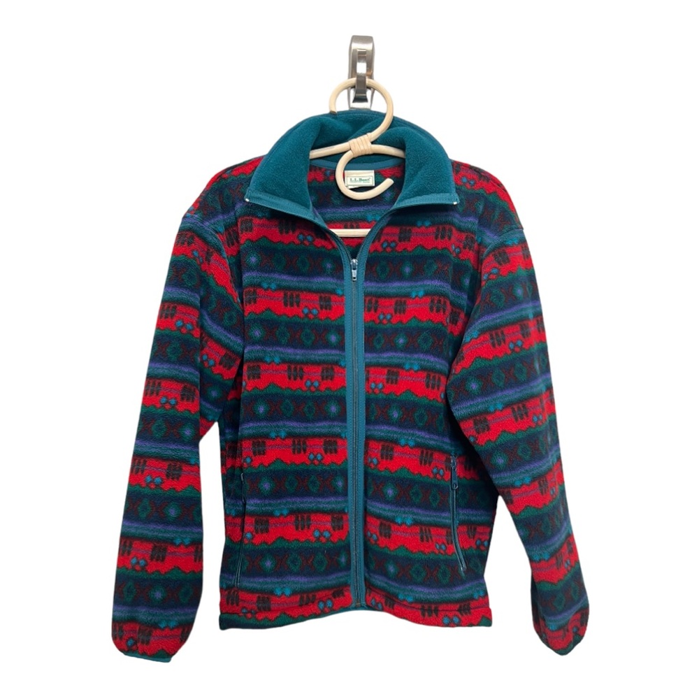 Vintage LLBean Fleece Full Zip Red Green Jacket